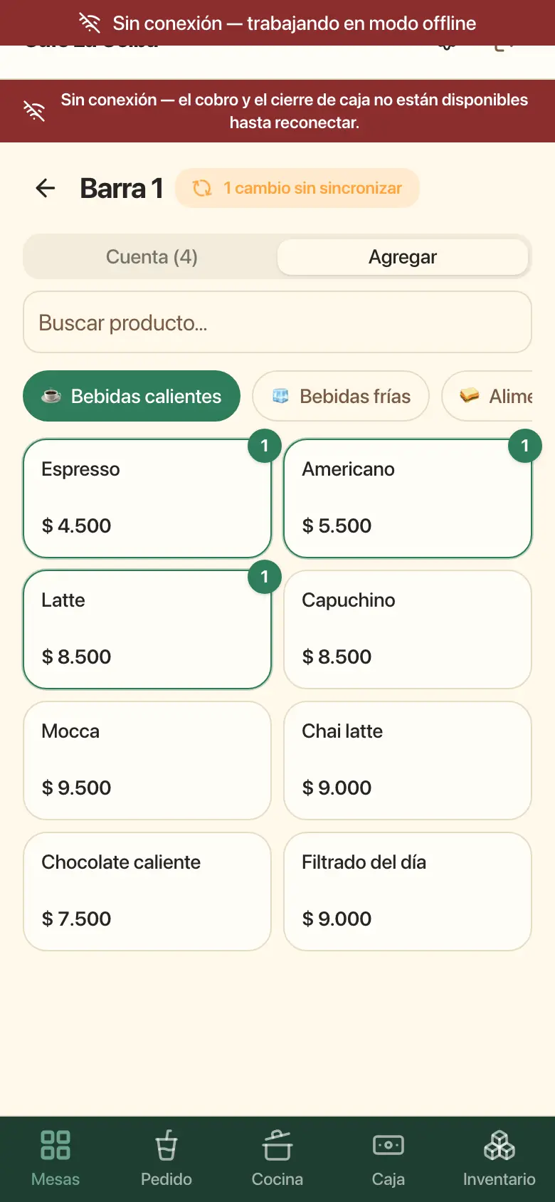 Aviso de modo sin conexión con pedido en cola